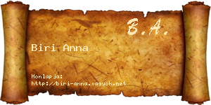 Biri Anna névjegykártya